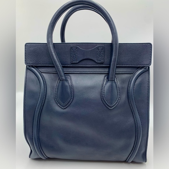 Auth Celine Large Marine Blue Smooth Calfskin Luggage Tote Ex+ Phantom Satchel - Picture 9 of 16